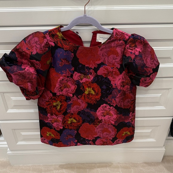 Pomander Place Tops - Pomander Place Floral Brocade Bubble Sleeve Blouse